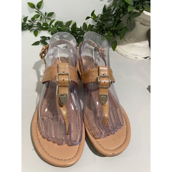 Coach Womens Tan Leather Thong Sandals With Buckle Detail 7B - Picture 15 of 16